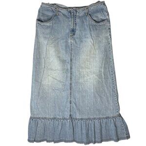 Y2K Vintage Sonoma Women's 12‎ Denim Maxi Skirt Distressed Raw Hem Prairie Boho